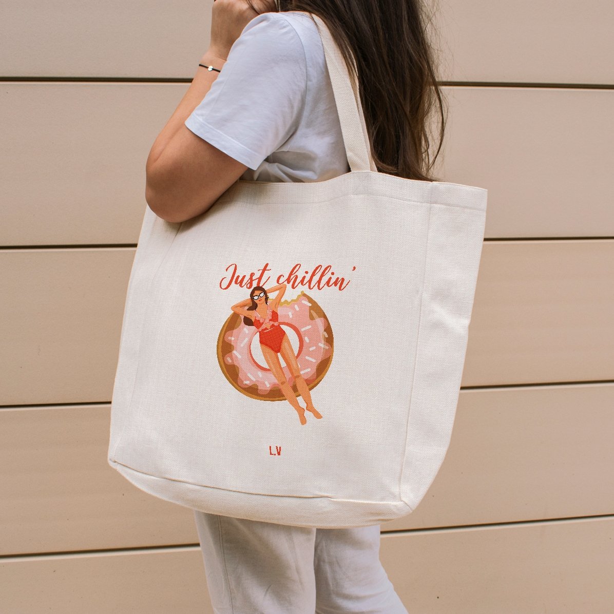 Geantă de plajă personalizată cu text - Just chillin