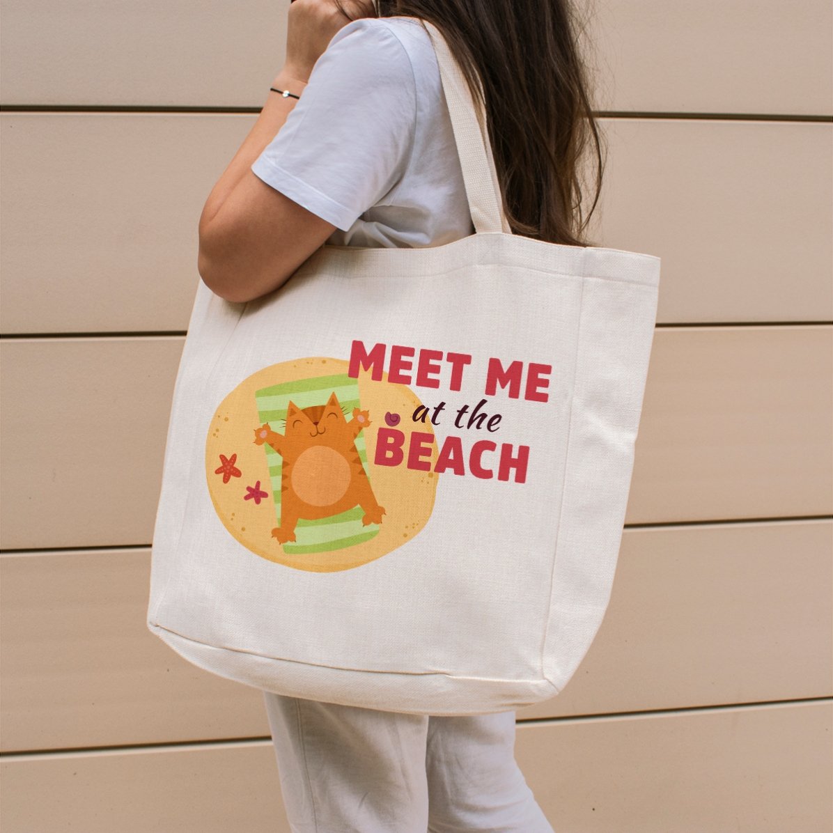 Geantă de plajă personalizată cu text - Meet me at the beach