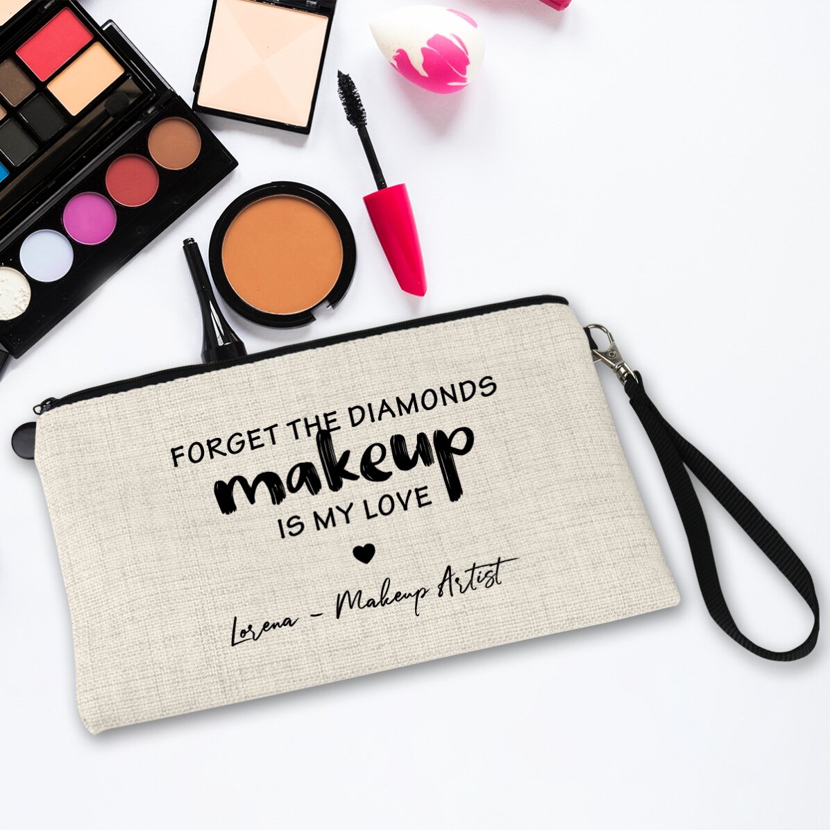 Gentuță pentru cosmetice personalizată cu text - I love makeup