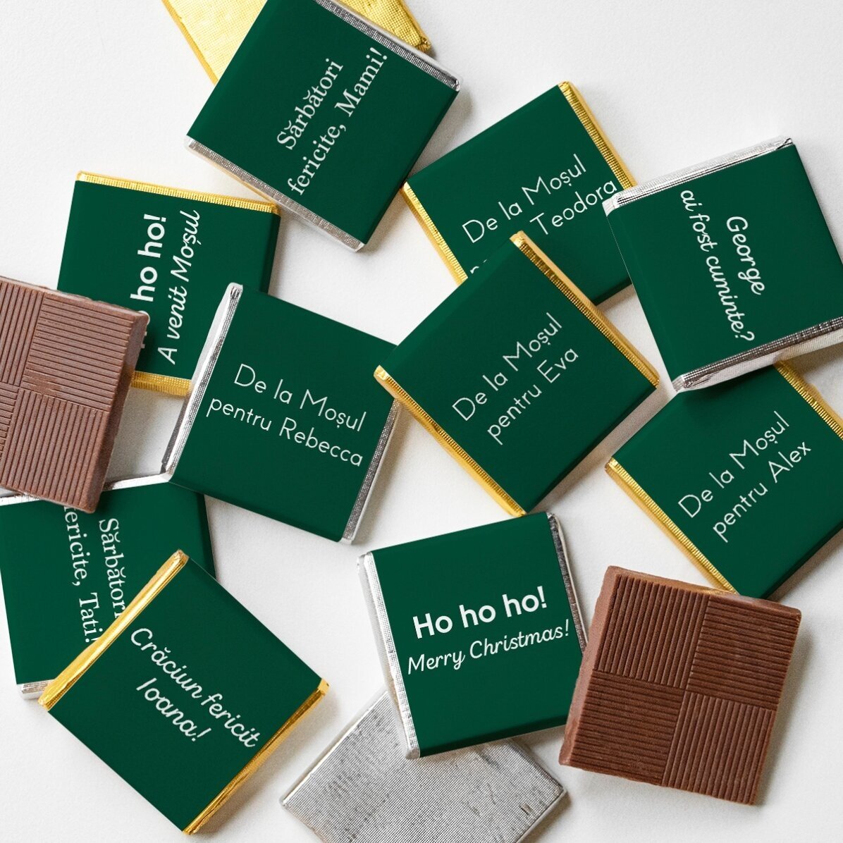 Glob cu 10 mini ciocolățele personalizate cu text 