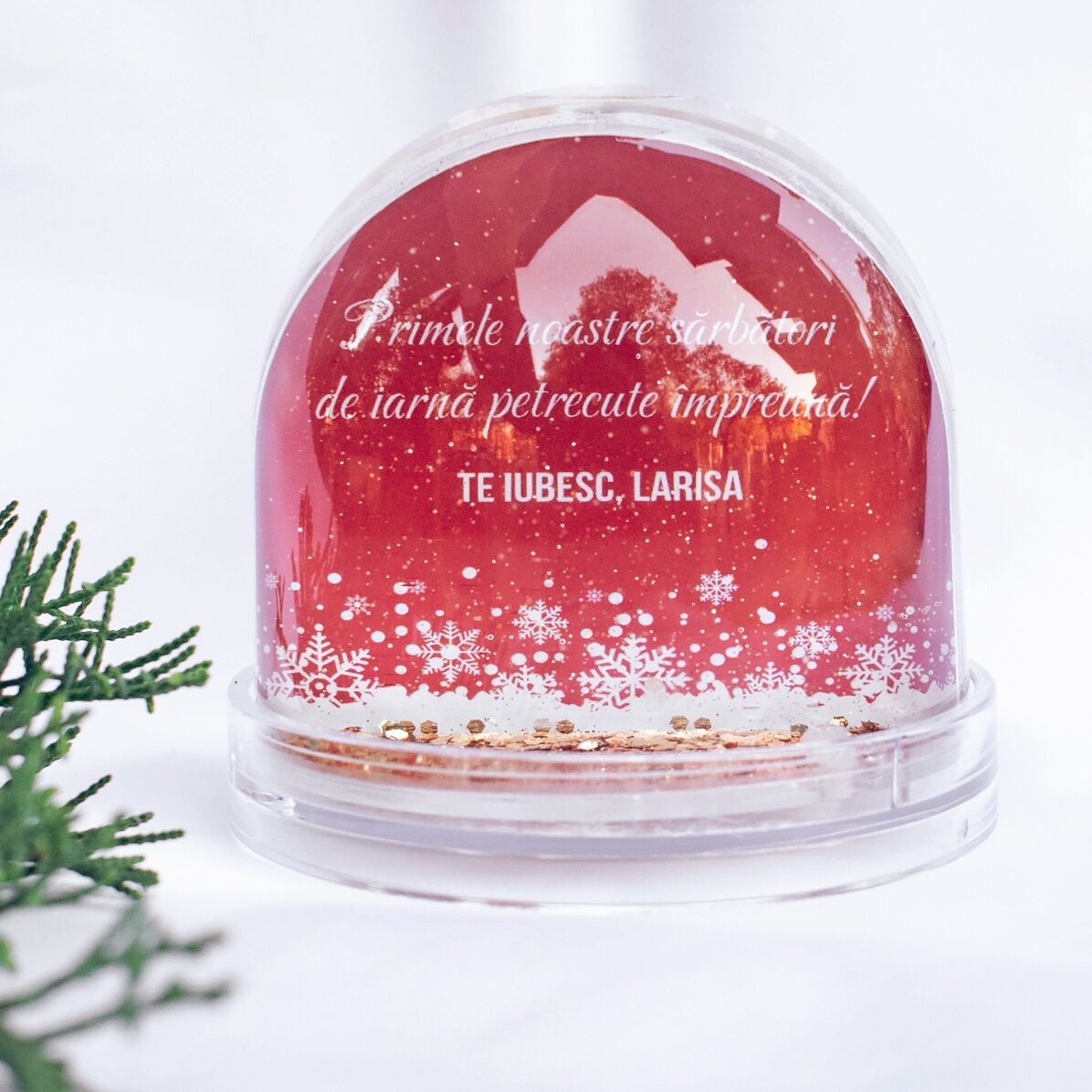 Glob de birou personalizat cu poză și mesaj de Crăciun