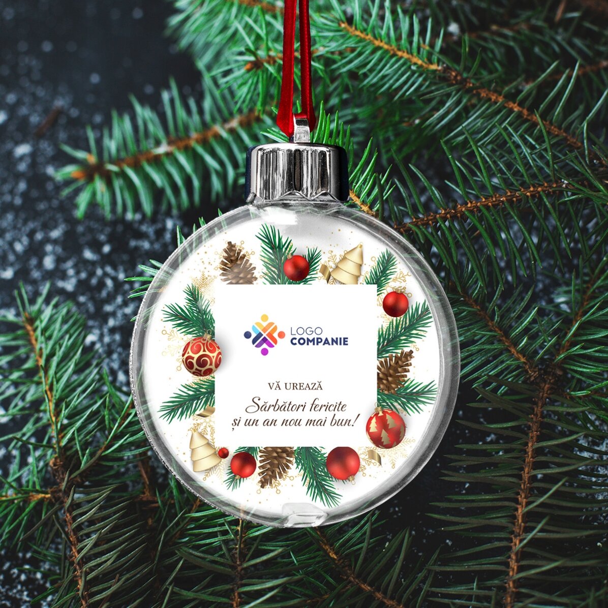 Glob personalizat cu logo și mesaj - Model de Crăciun