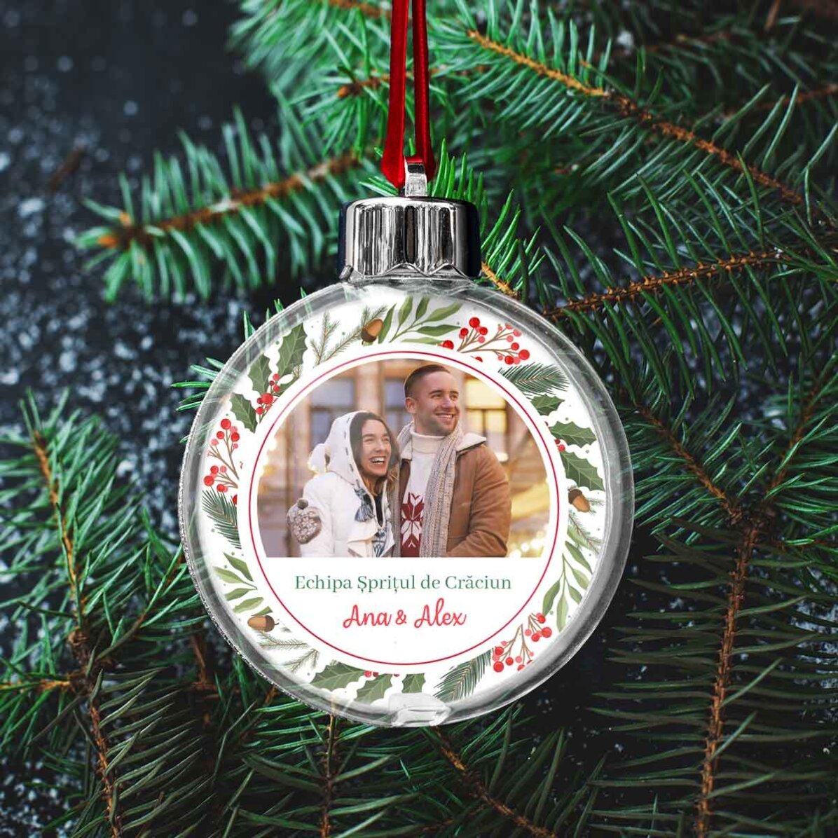 Glob personalizat cu mesaj și o poză - Perechea perfectă de Crăciun