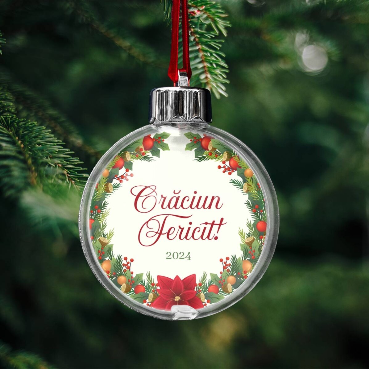 Glob personalizat față-verso cu logo și mesaj - Crăciun fericit!