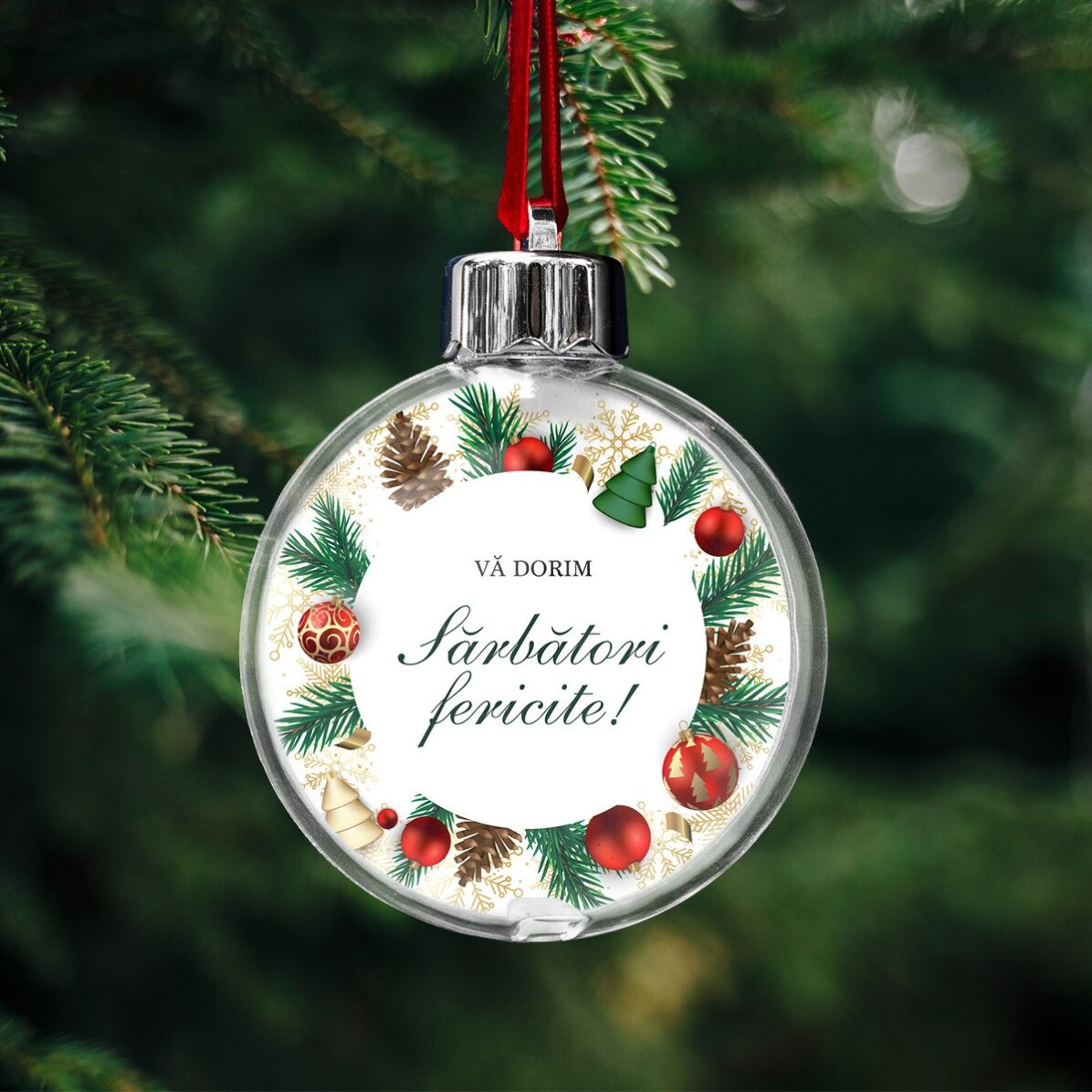 Glob personalizat față-verso cu logo și mesaj - Sărbători fericite!