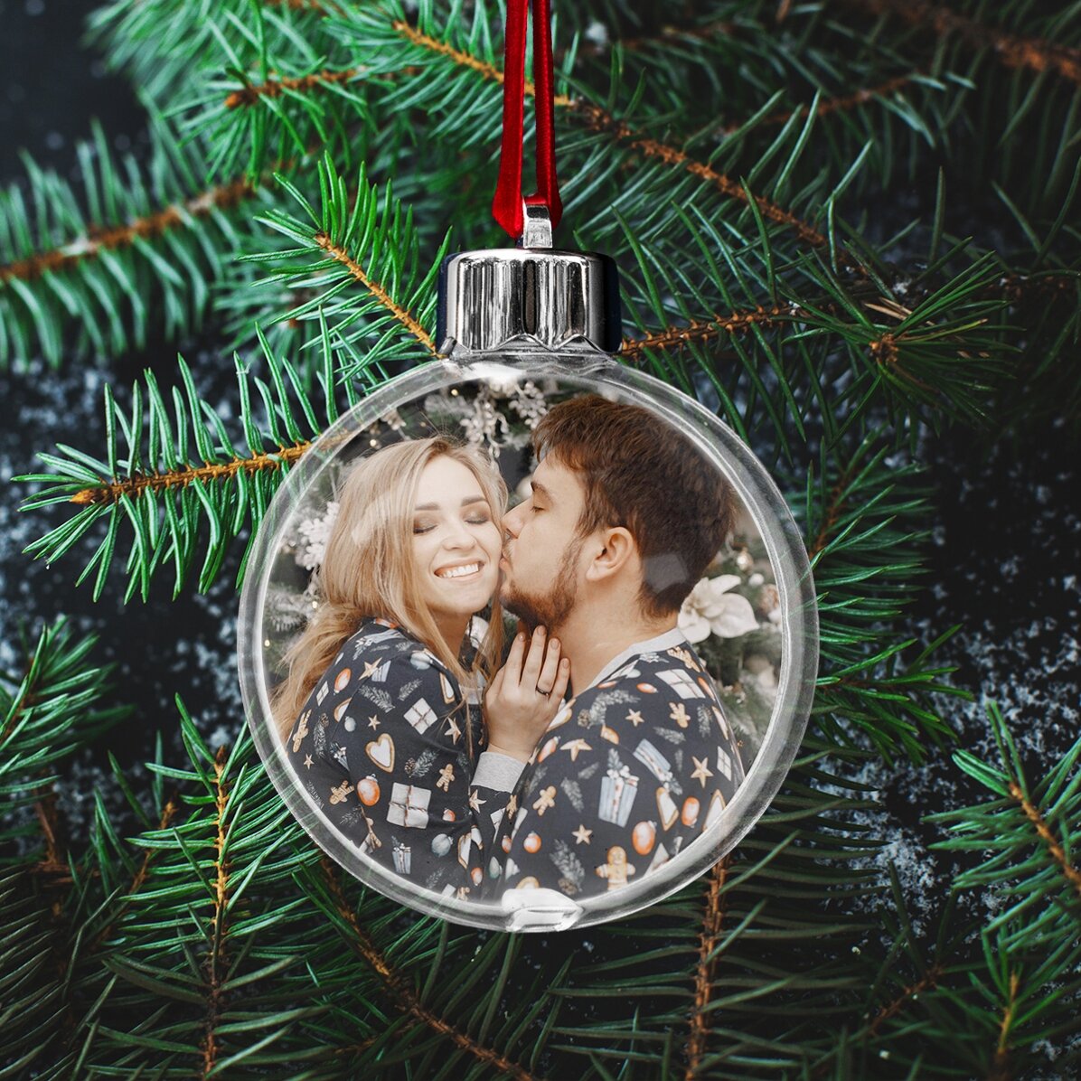 Glob transparent personalizat față-verso cu două fotografii