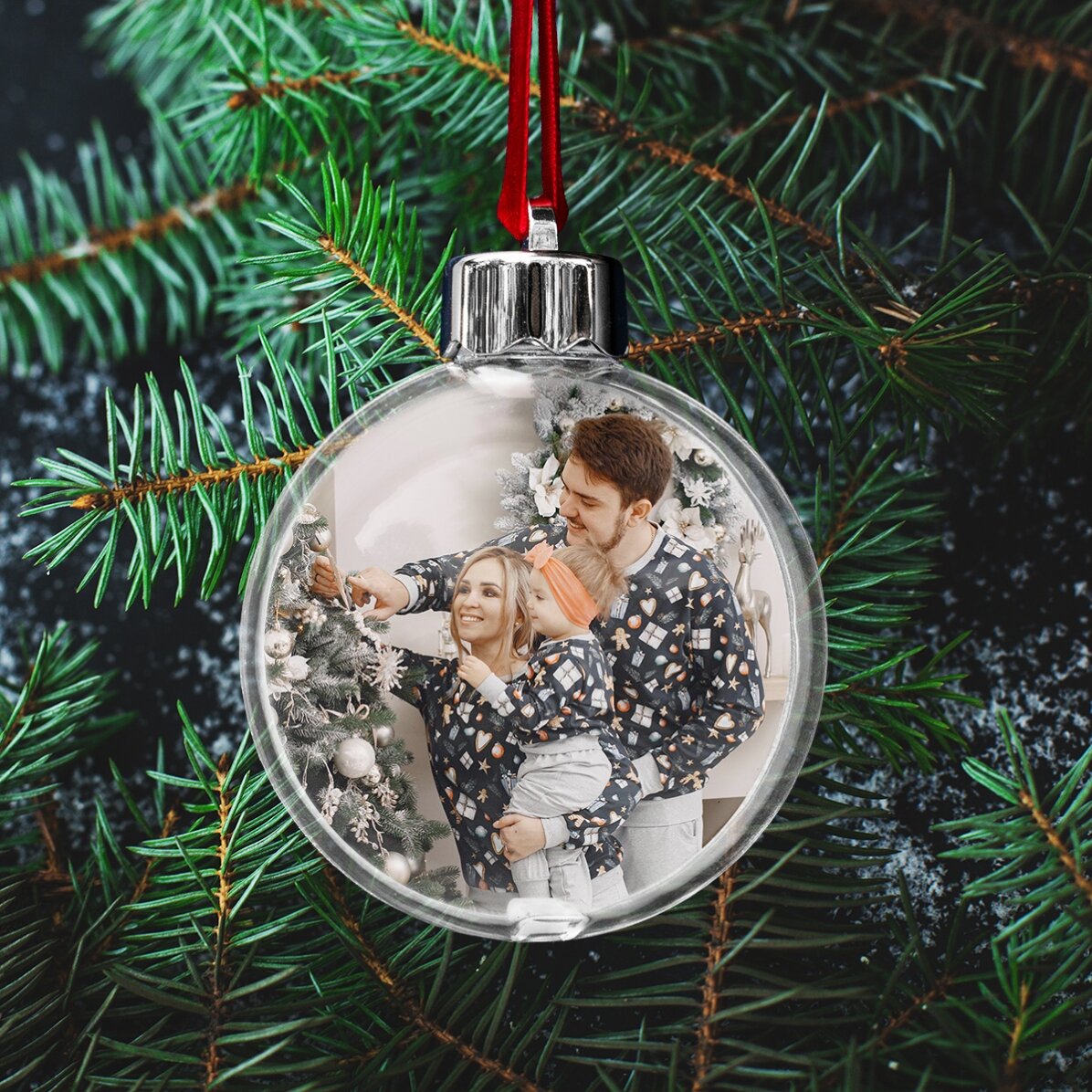 Glob transparent personalizat față-verso cu două fotografii