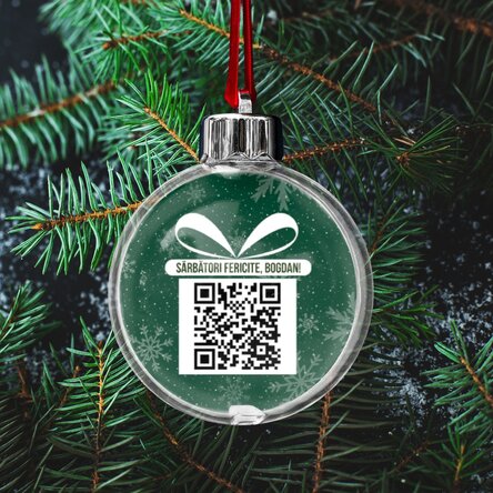 Glob transparent personalizat față-verso cu o fotografie și cod QR