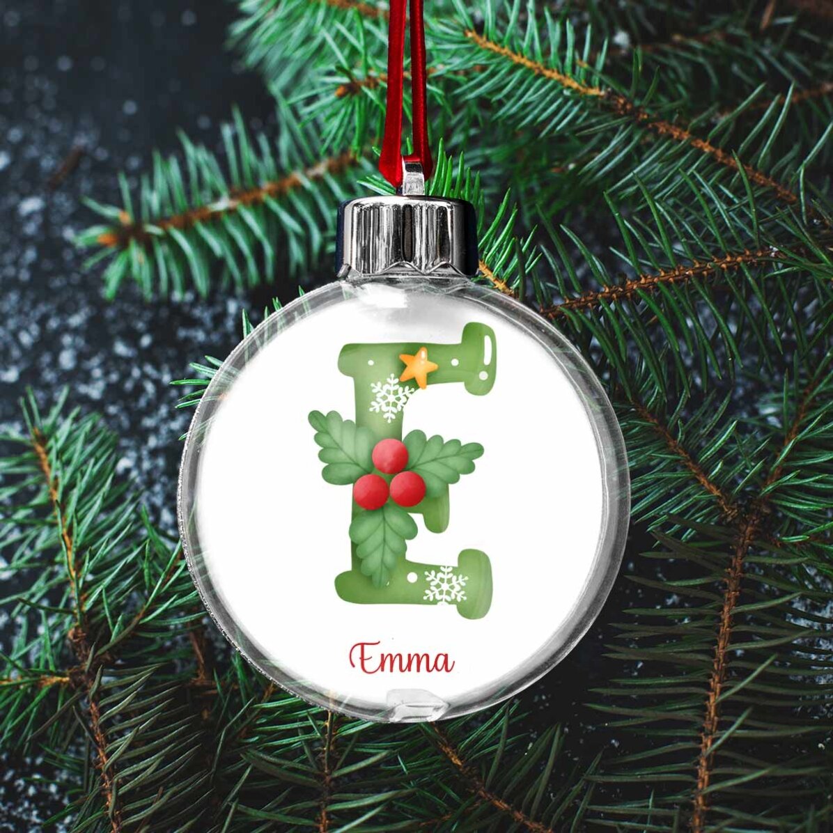 Glob transparent personalizat față-verso cu o poză și mesaj - Crăciun fericit!