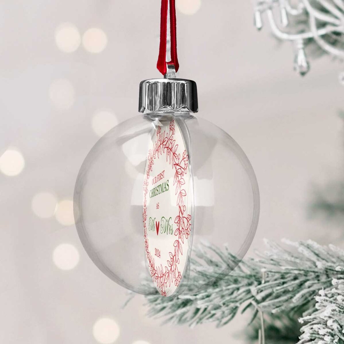 Glob transparent personalizat față-verso cu o poză și mesaj - Our first christmas as 