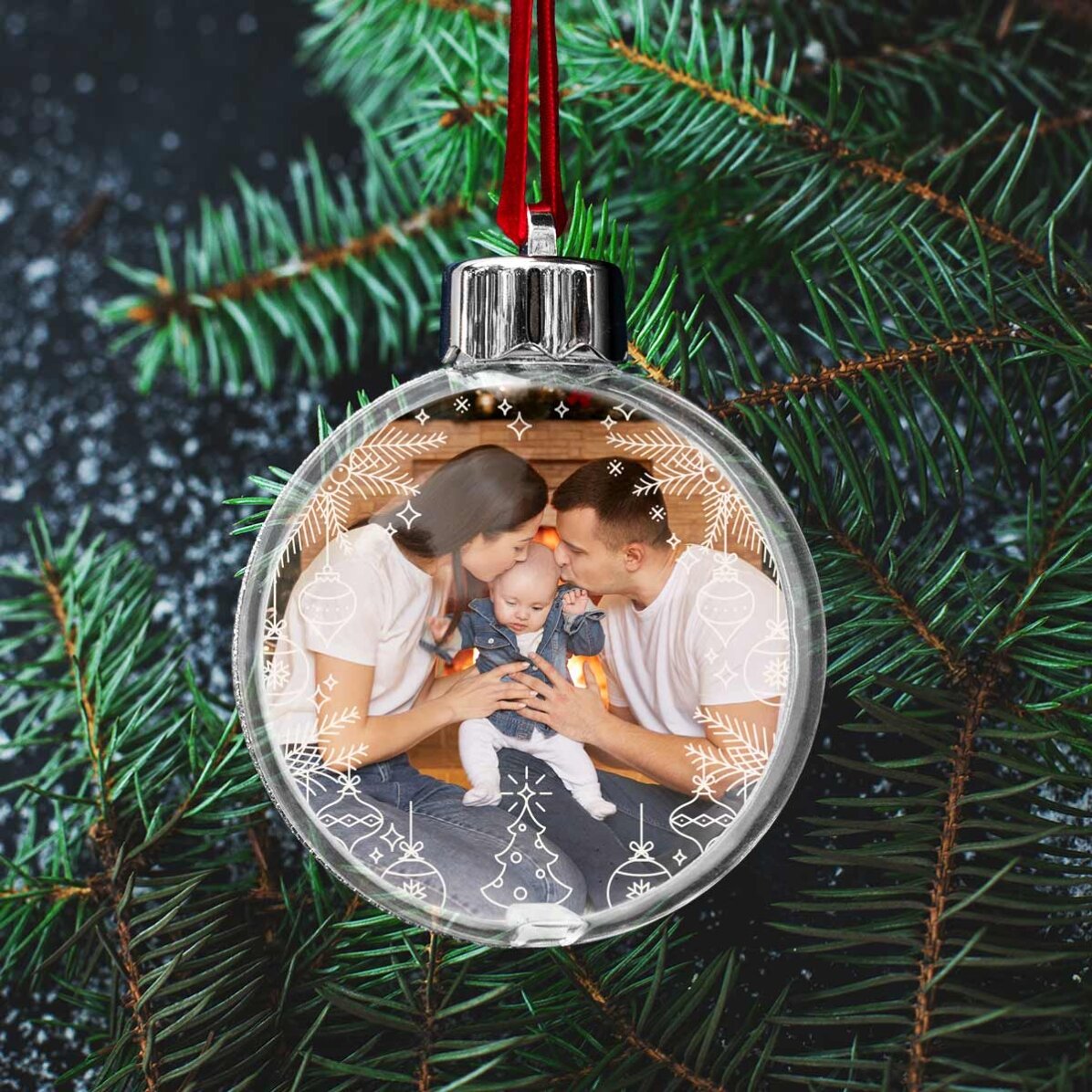 Glob transparent personalizat față-verso cu o poză și mesaj - Our first christmas as 