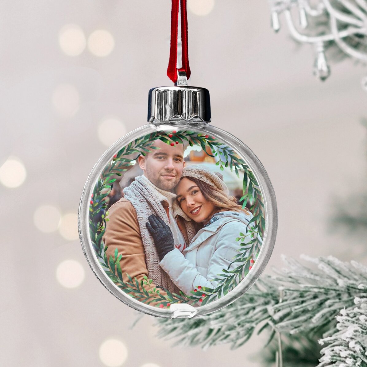 Glob transparent personalizat față-verso cu o poză și mesaj - Primul Crăciun împreună