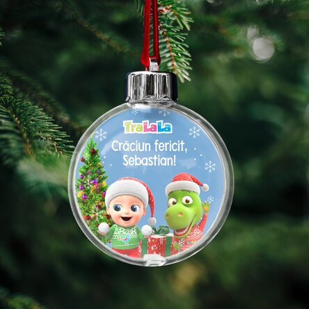 Glob transparent personalizat față-verso cu text și poză - Crăciun cu TraLaLa