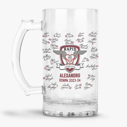 Halbă de bere FC Rapid personalizată cu text - Echipa 2023-24