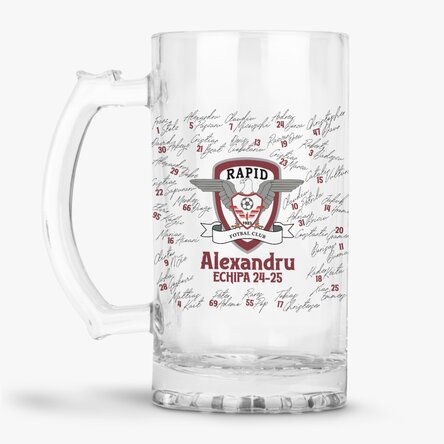 Halbă de bere FC Rapid personalizată cu text - Echipa 24-25