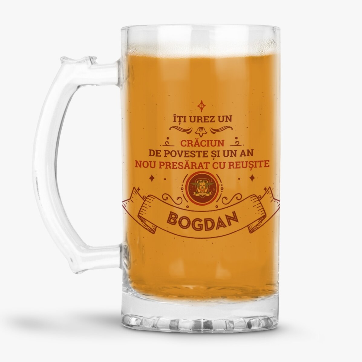 Halbă de bere FC Rapid personalizată cu text - Vintage Christmas