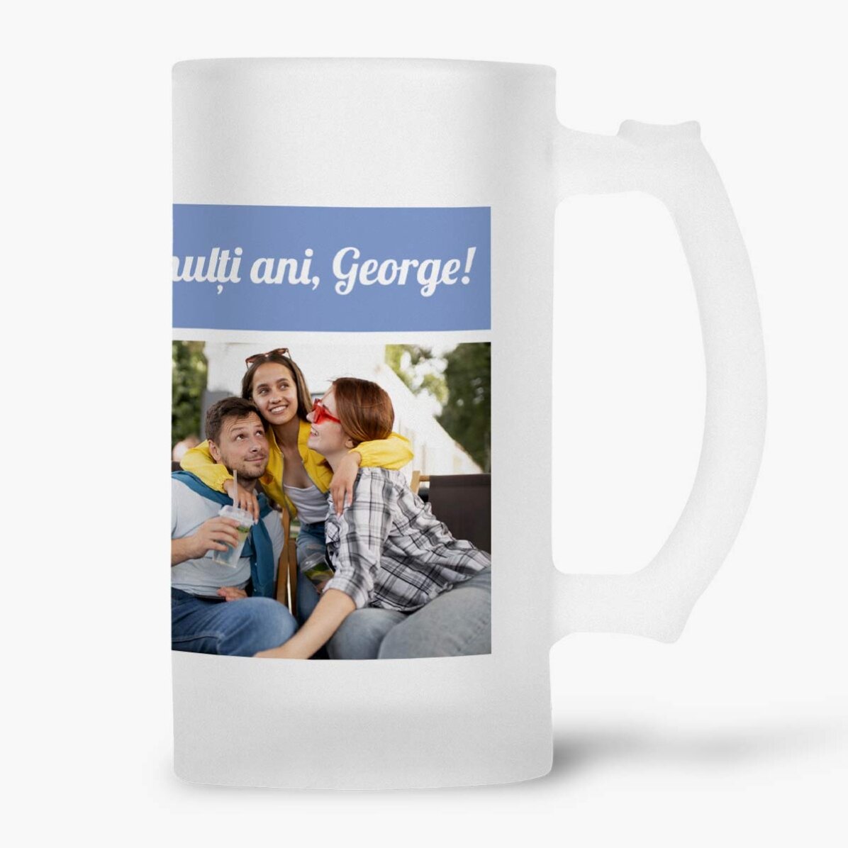 Halbă de bere personalizată cu 7 poze și mesaj