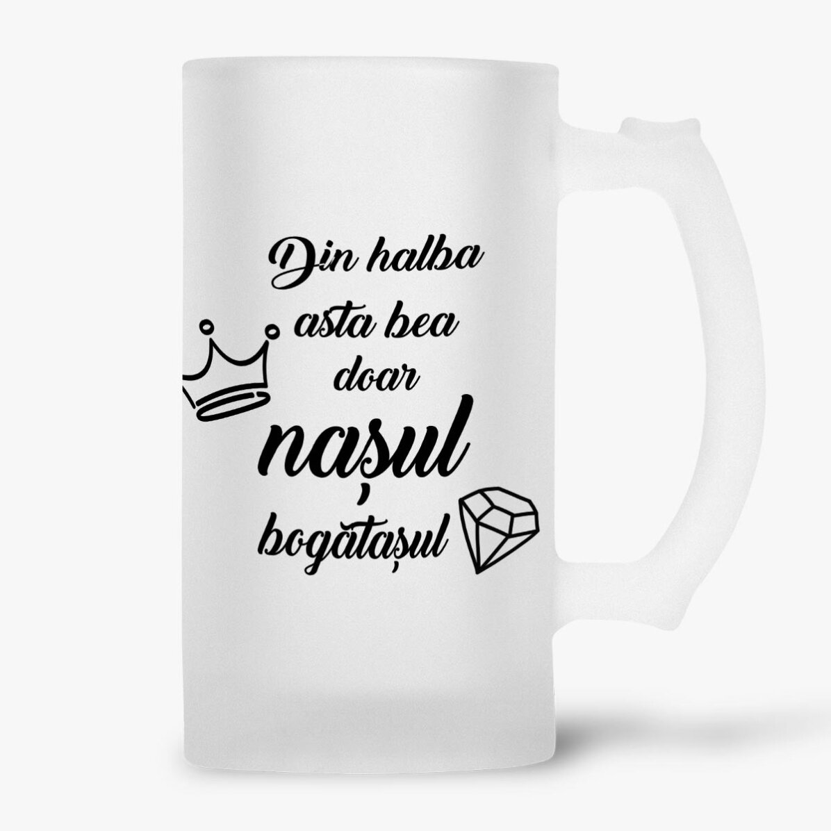 Halbă de bere personalizată cu mesaj pentru naș