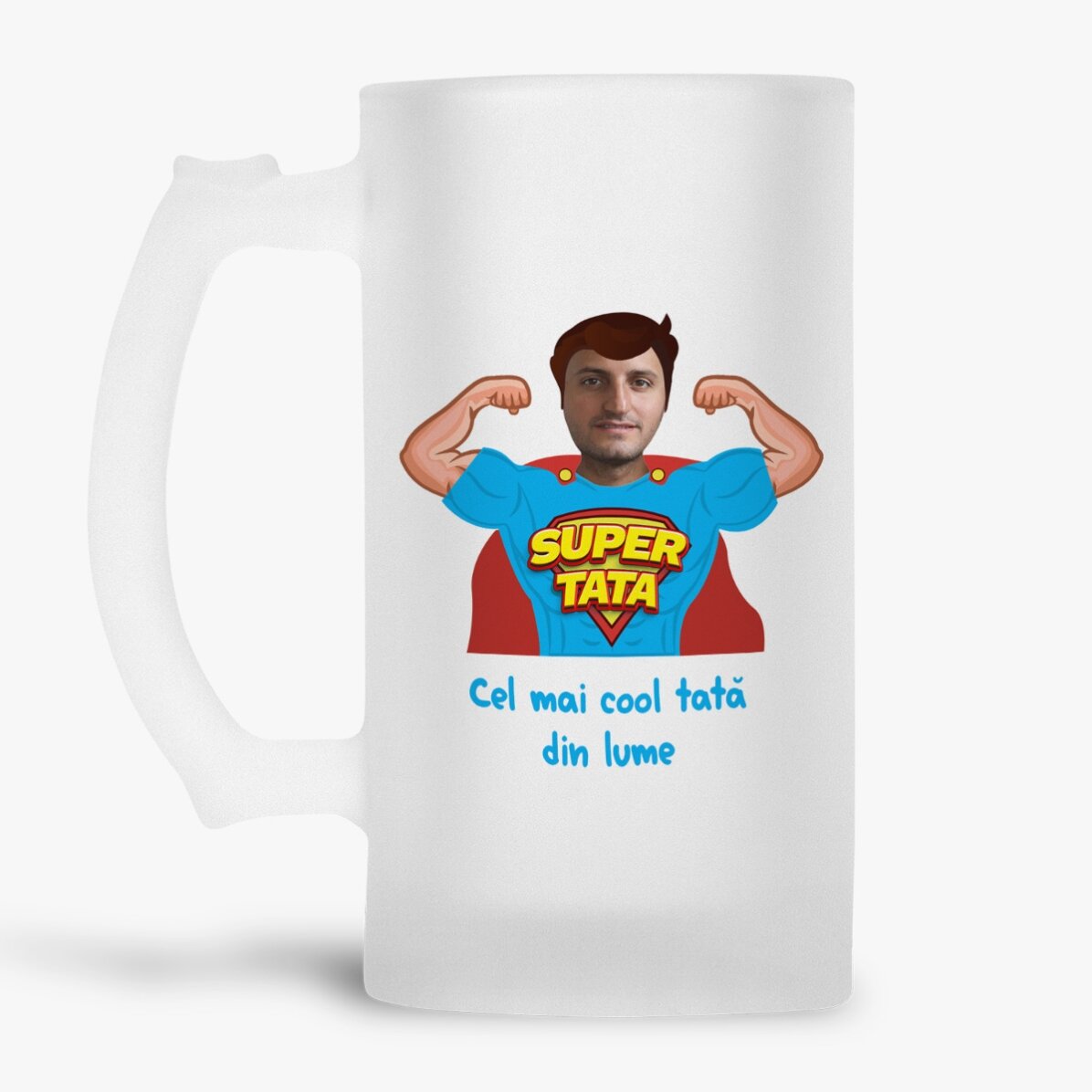 Halbă de bere personalizată cu mesaj și o poză - Tata, eroul meu