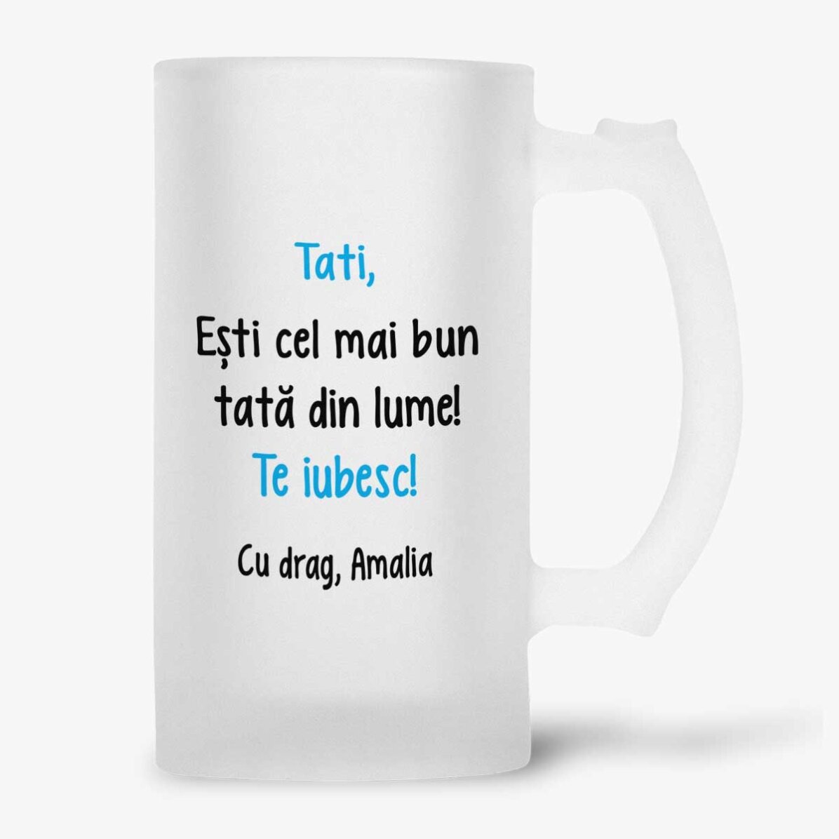 Halbă de bere personalizată cu mesaj și o poză - Tata, eroul meu