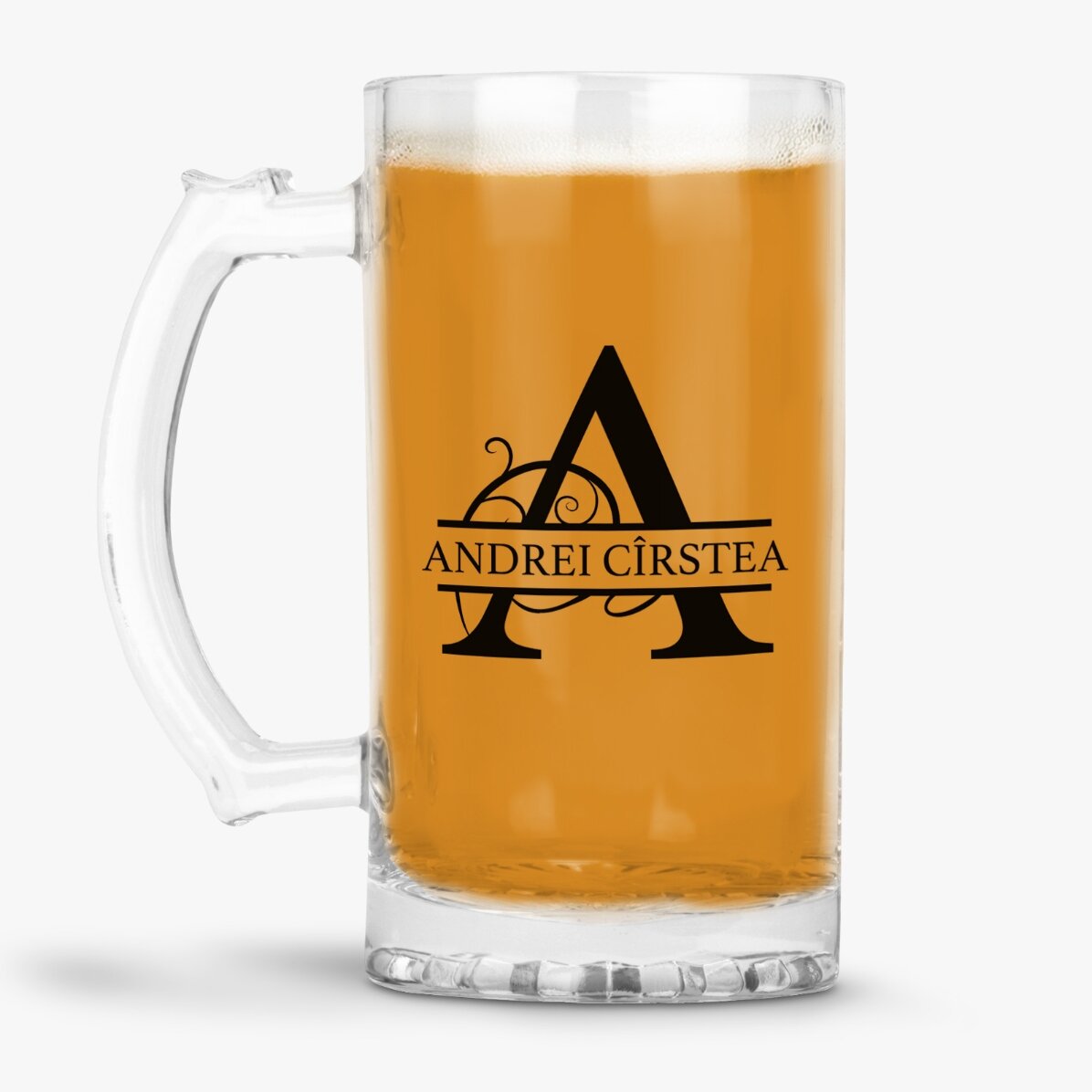 Halbă de bere personalizată cu monogramă