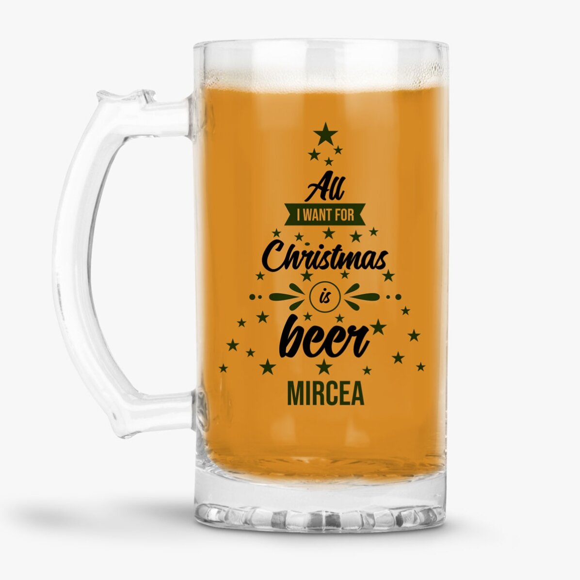 Halbă de bere personalizată cu text - All i want for Christmas