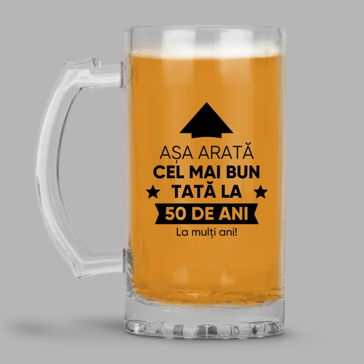 Halbă de bere personalizată cu text - Așa arată