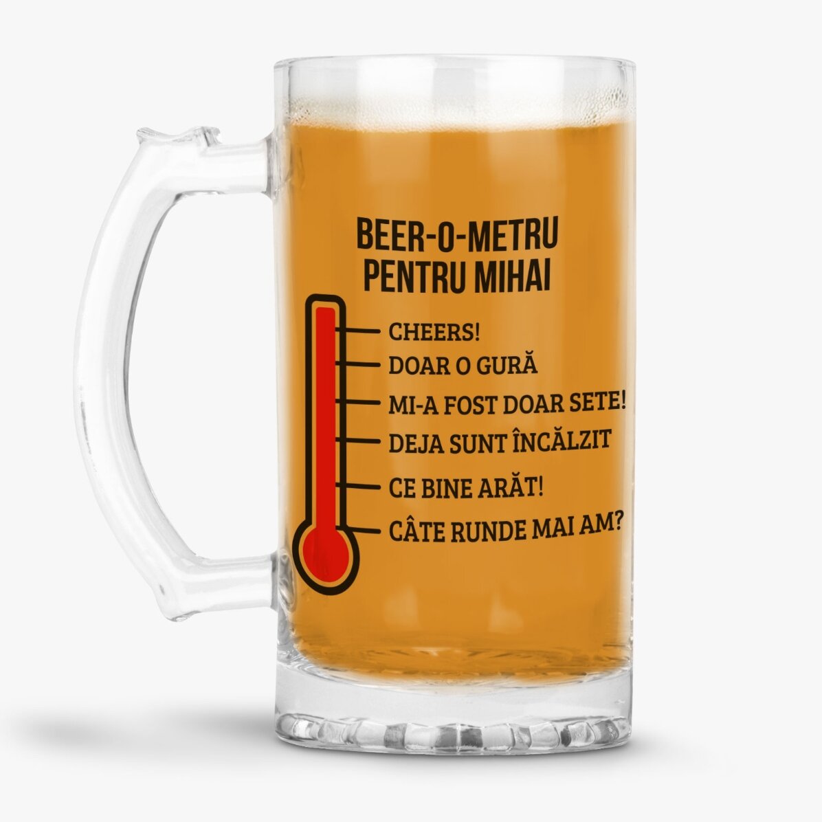 Halbă de bere personalizată cu text - Beer-o-meter