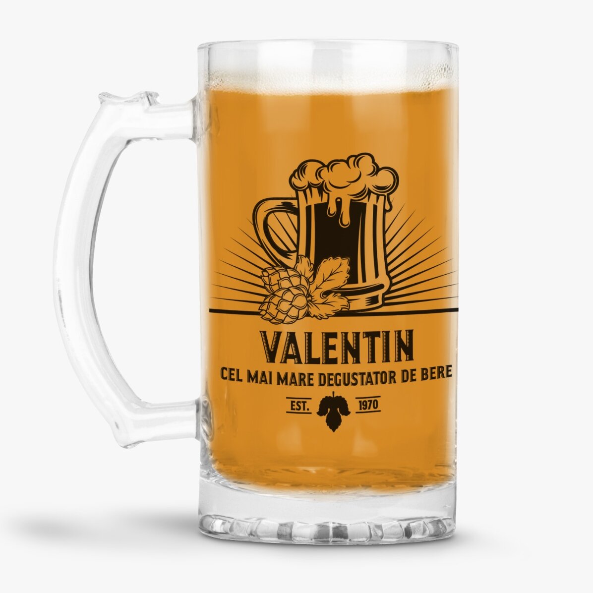 Halbă de bere personalizată cu text - Degustător de bere