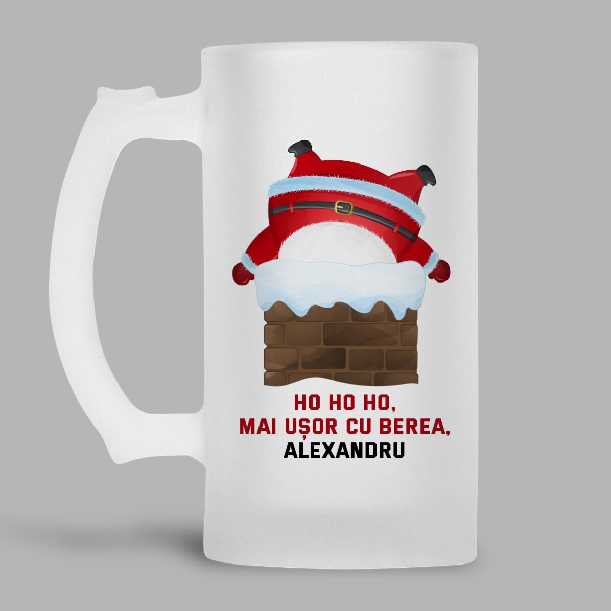 Halbă de bere personalizată cu text - HO HO HO