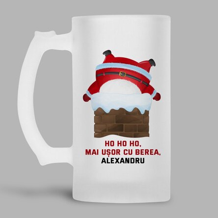 Halbă de bere personalizată cu text - HO HO HO