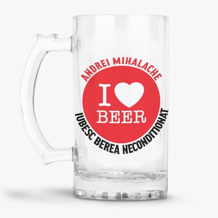 Halbă de bere personalizată cu text - I love beer