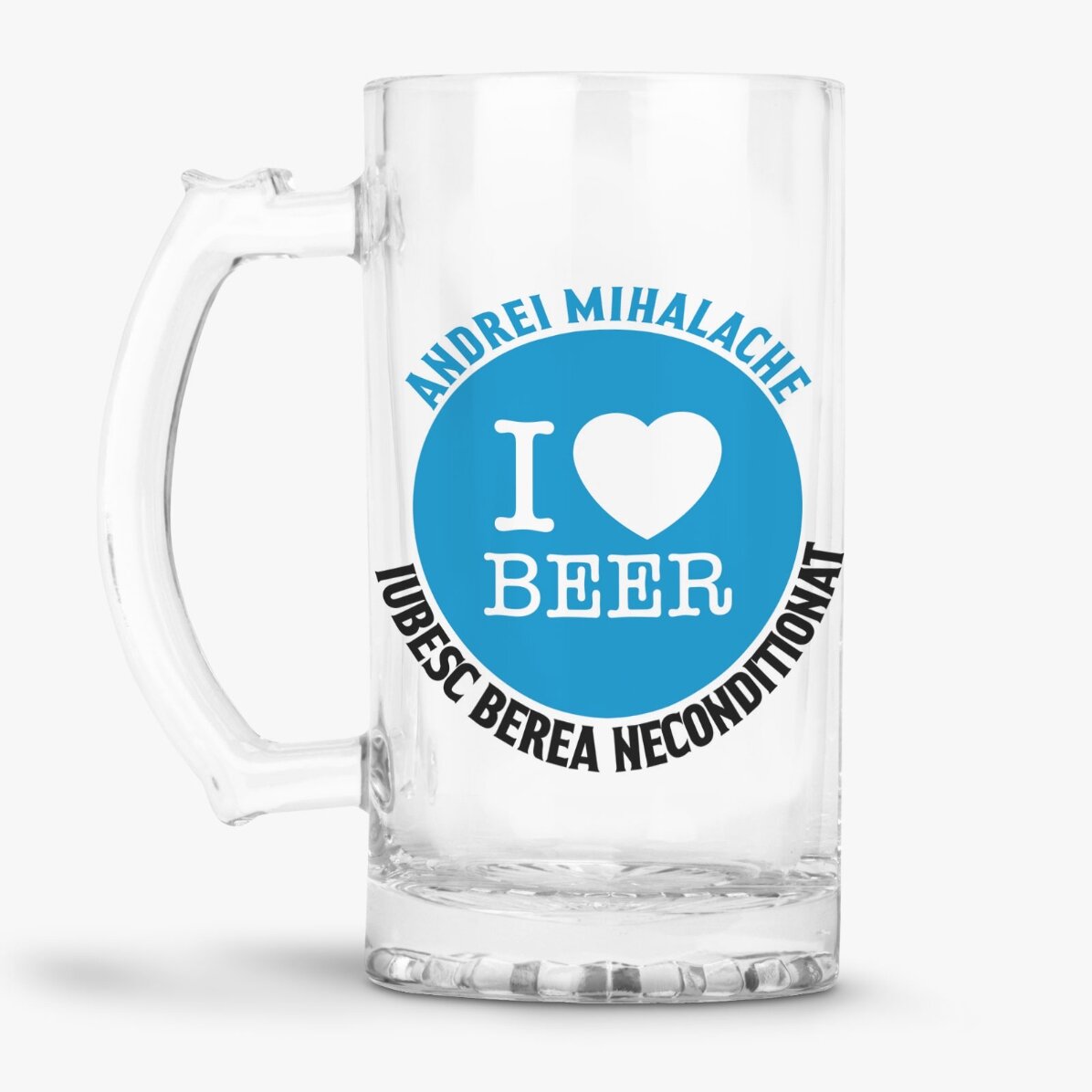 Halbă de bere personalizată cu text - I love beer