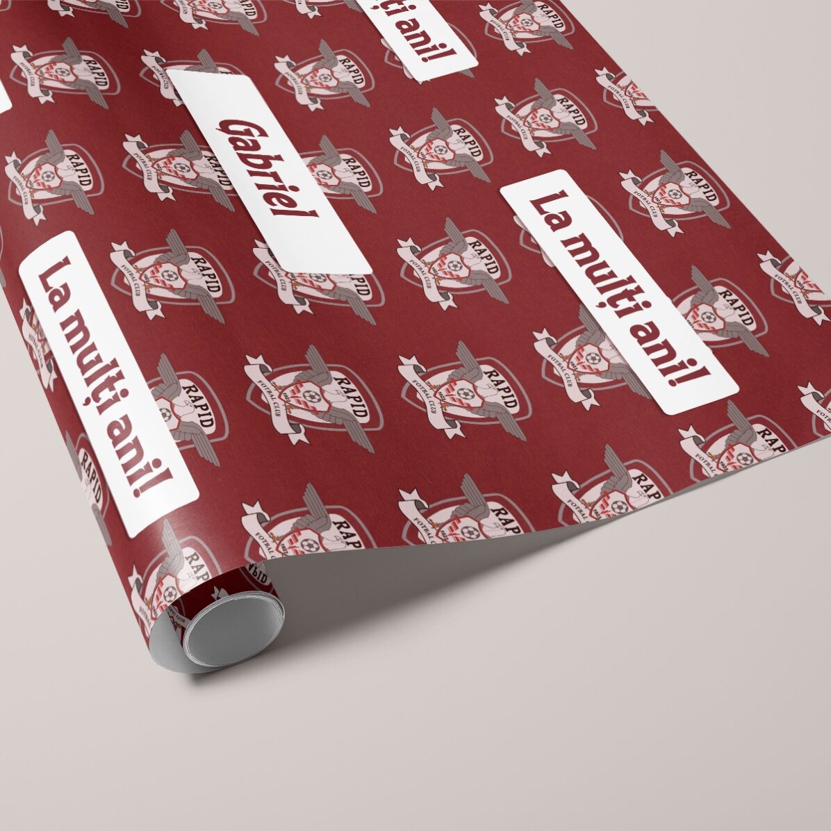 Hârtie de împachetat cadouri FC Rapid personalizată cu text