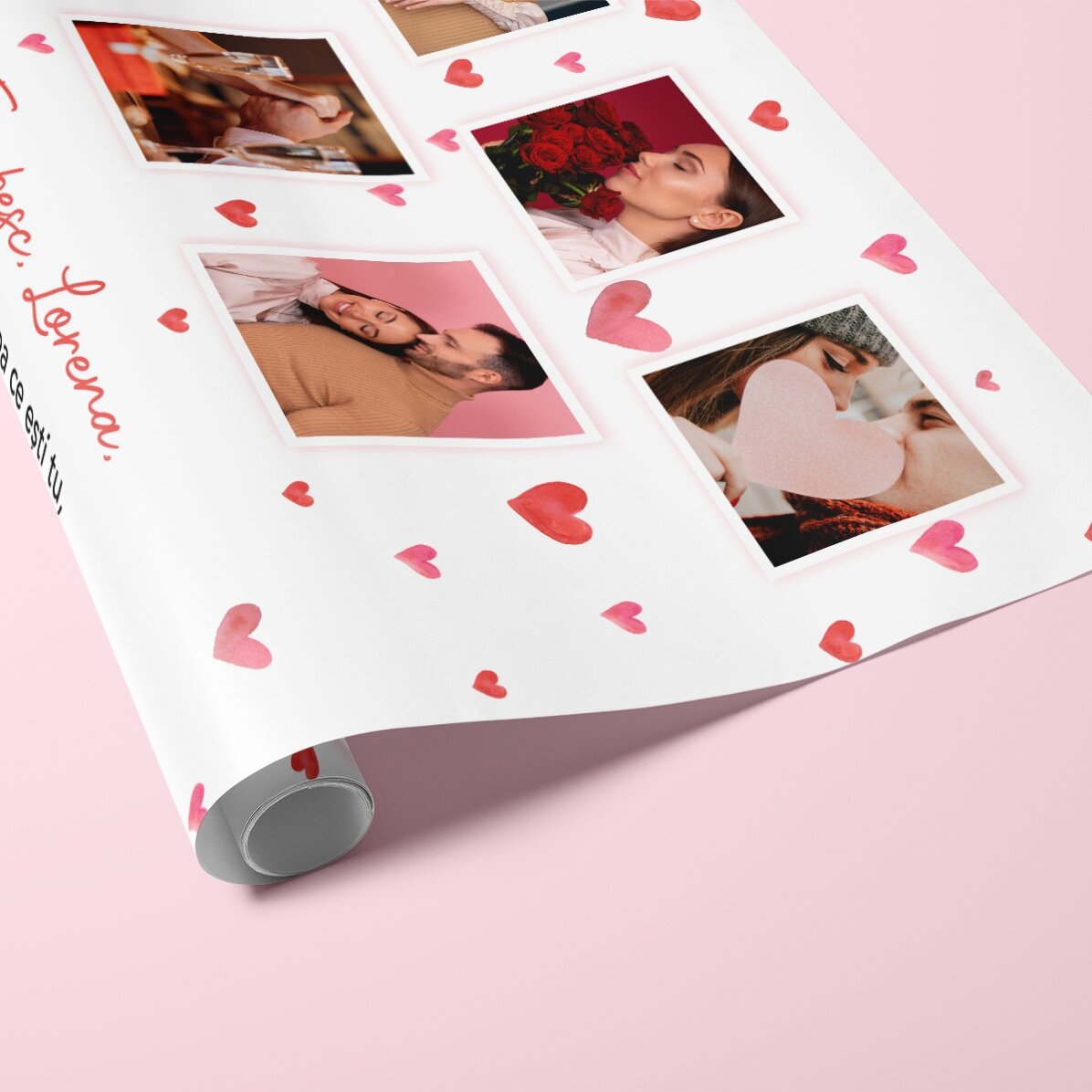 Hârtie de împachetat cadouri personalizată cu 10 poze și mesaj - Love