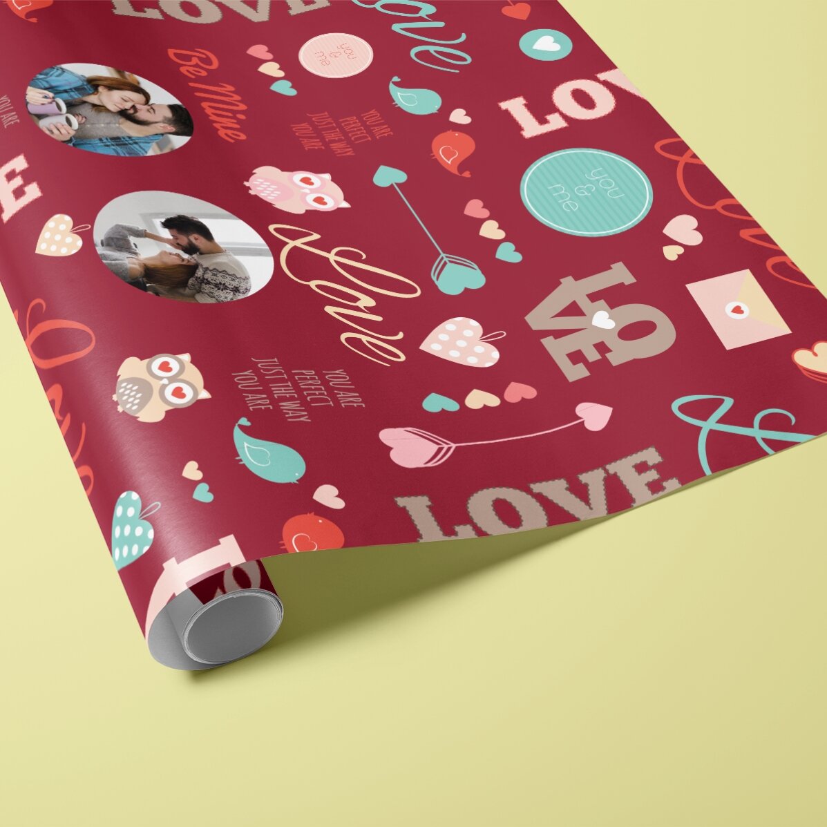 Hârtie de împachetat cadouri personalizată cu două poze - Love pattern