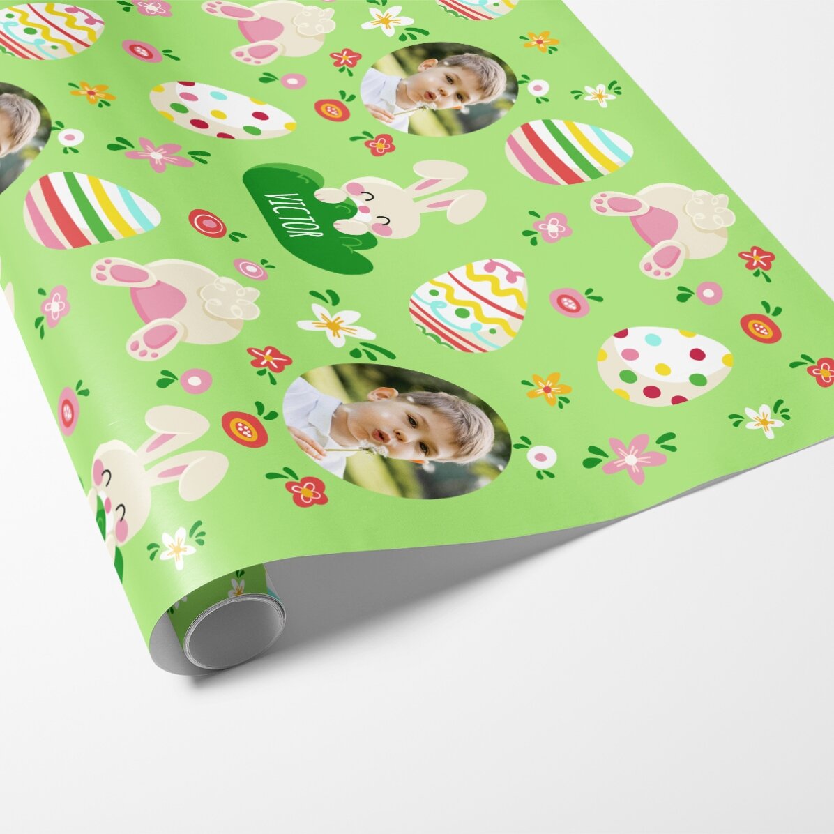 Hârtie de împachetat cadouri personalizată cu mesaj și poză - De la Iepuraș