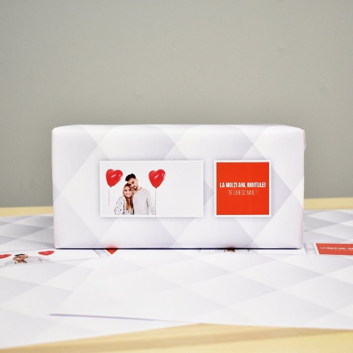 Hârtie de împachetat cadouri personalizată cu o poză și text 