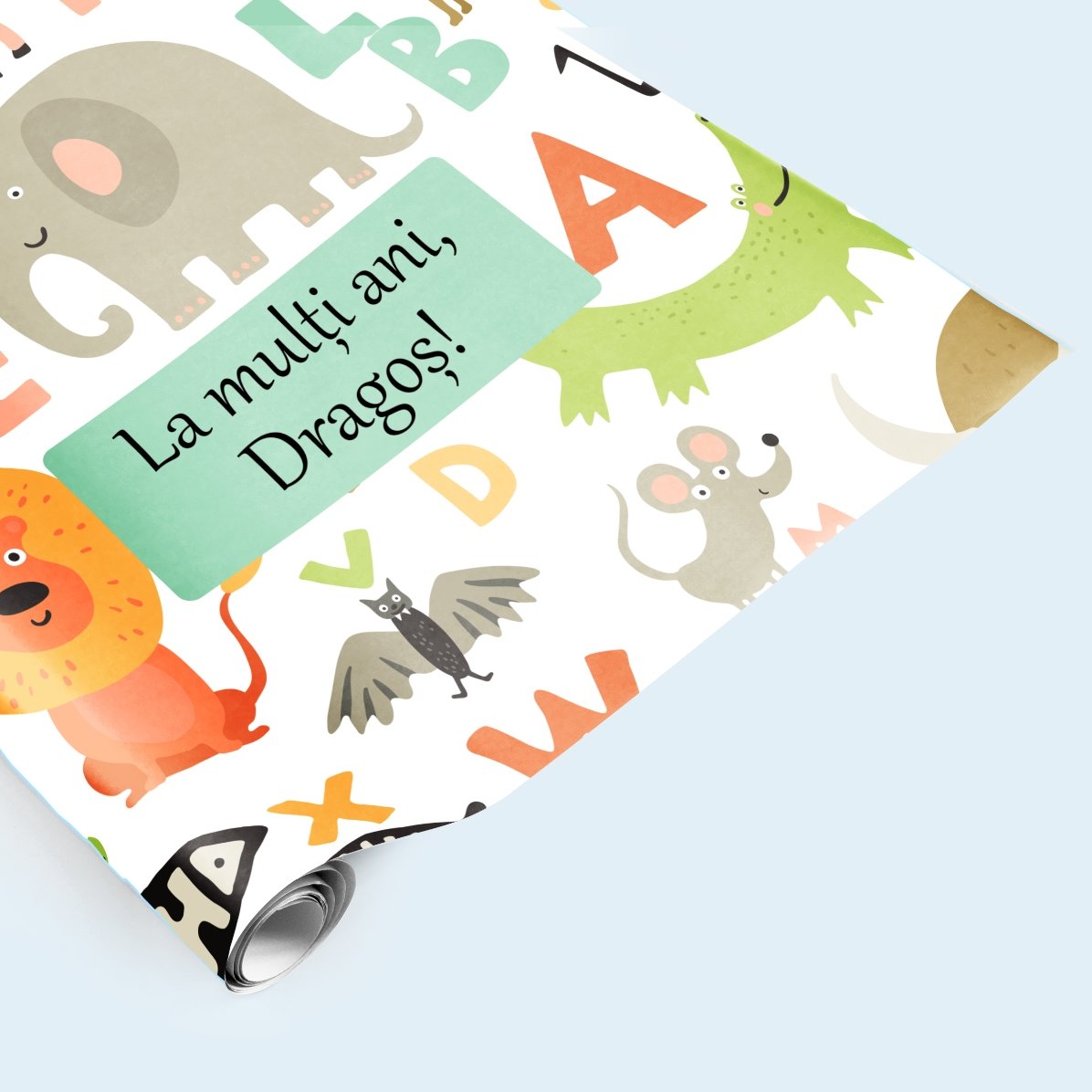 Hârtie de împachetat cadouri personalizată cu text - Animăluțe