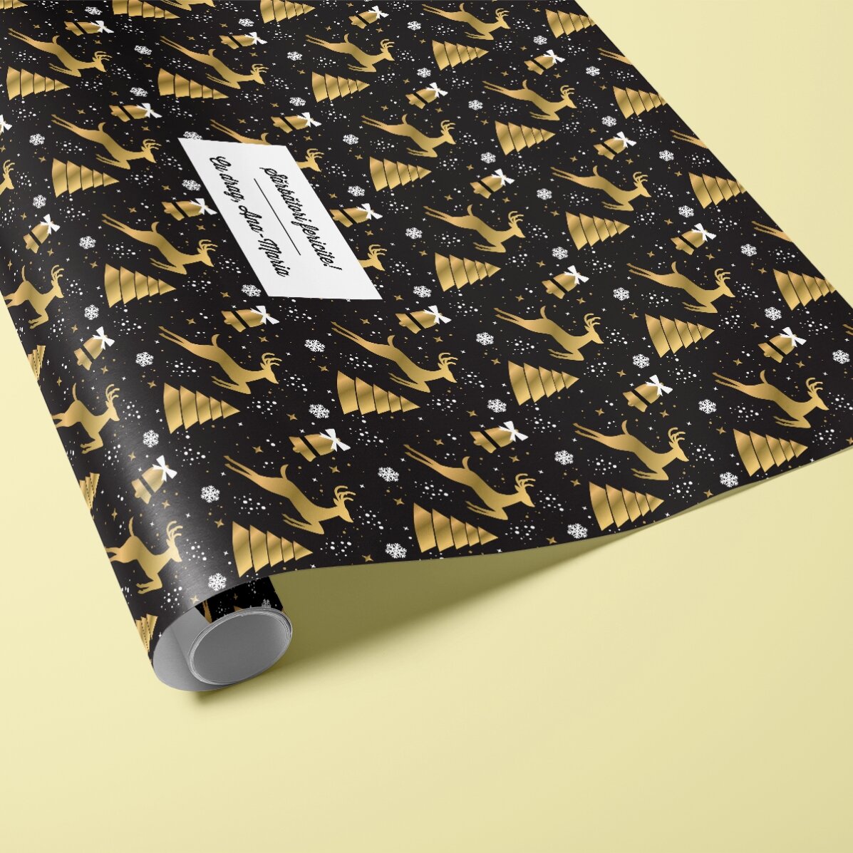 Hârtie de împachetat cadouri personalizată cu text în chenar - model Crăciun