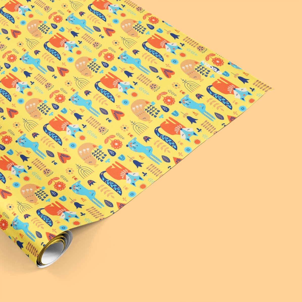 Hârtie de împachetat cadouri personalizată cu text în chenar - Vulpițe