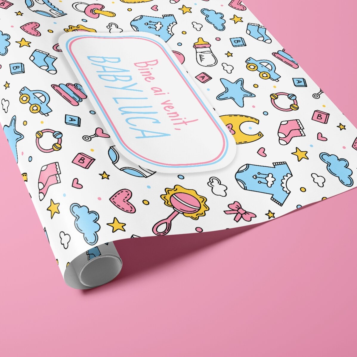 Hârtie de împachetat cadouri personalizată cu text - New baby