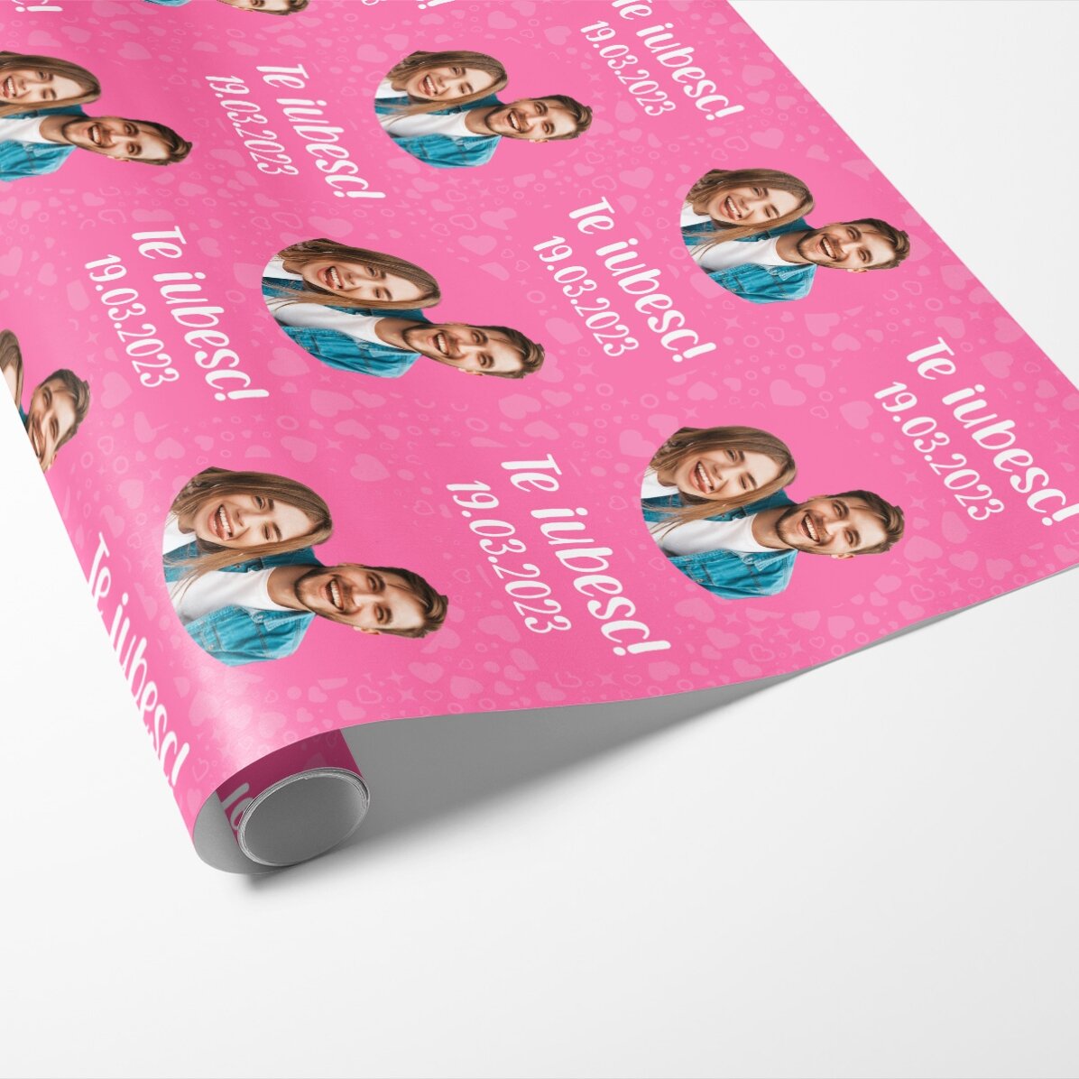 Hârtie de împachetat cadouri personalizată cu text și poză - Te iubesc!