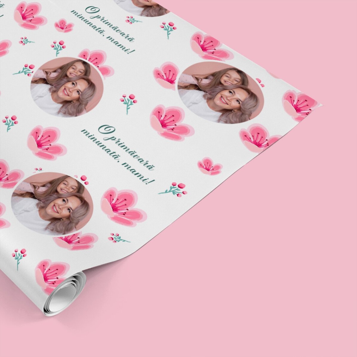 Hârtie de împachetat cadouri personalizată cu poză și mesaj - Primăvară