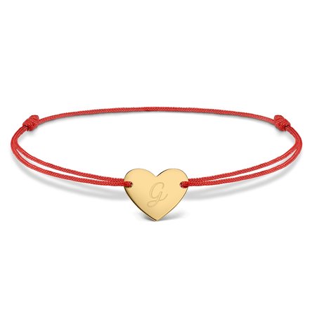 Brățară cu șnur personalizată - inimă 12x10 mm - aur 14K - model inițială
