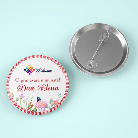 Insignă personalizată cu logo, nume și mesaj - Mărțișor 