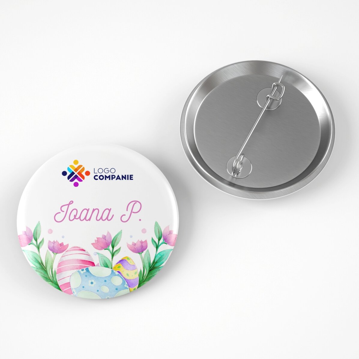 Insignă personalizată cu logo și nume - Paște Fericit!