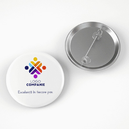 Insignă personalizată cu logo vertical și text