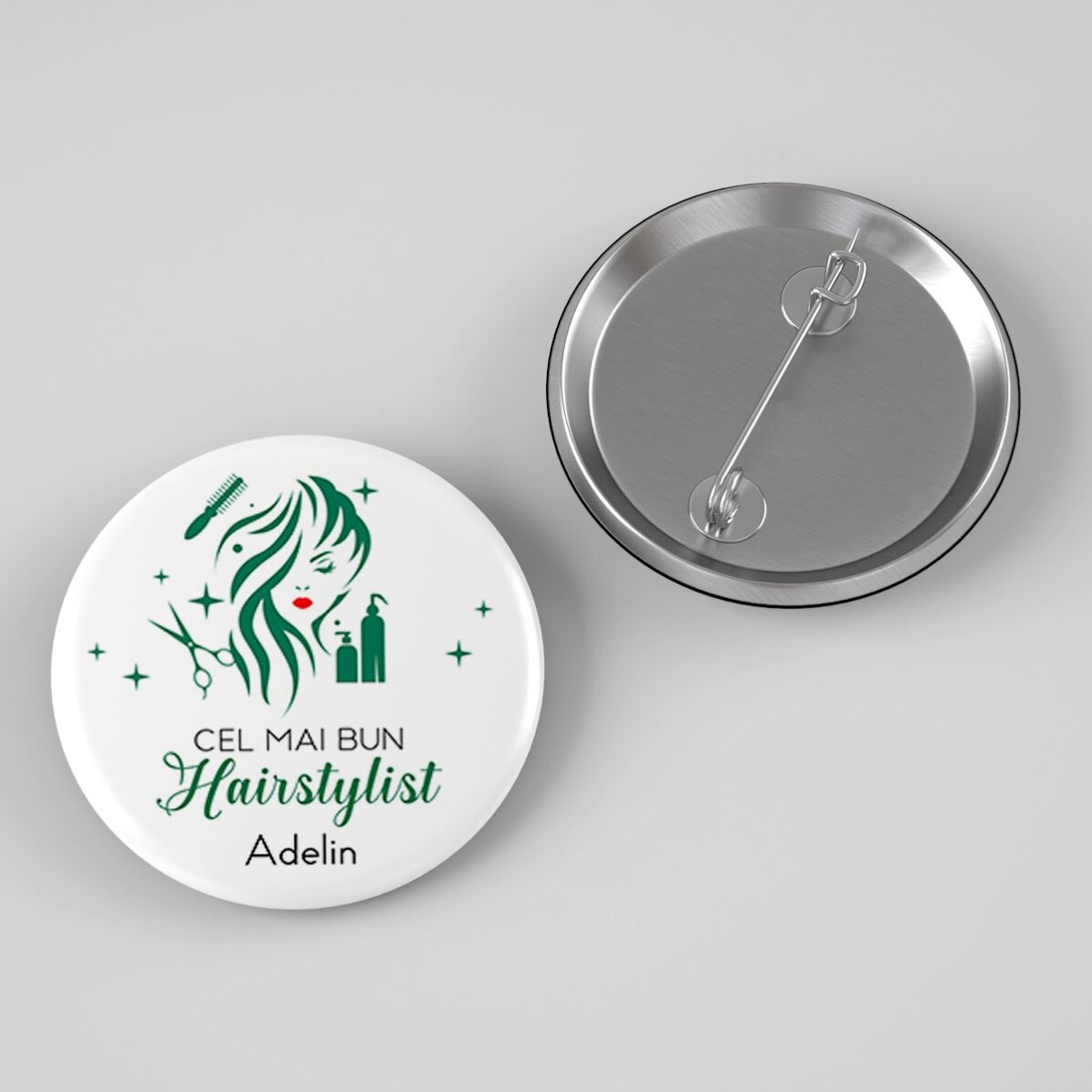 Insignă personalizată cu mesaj - Cel mai bun Hairstylist