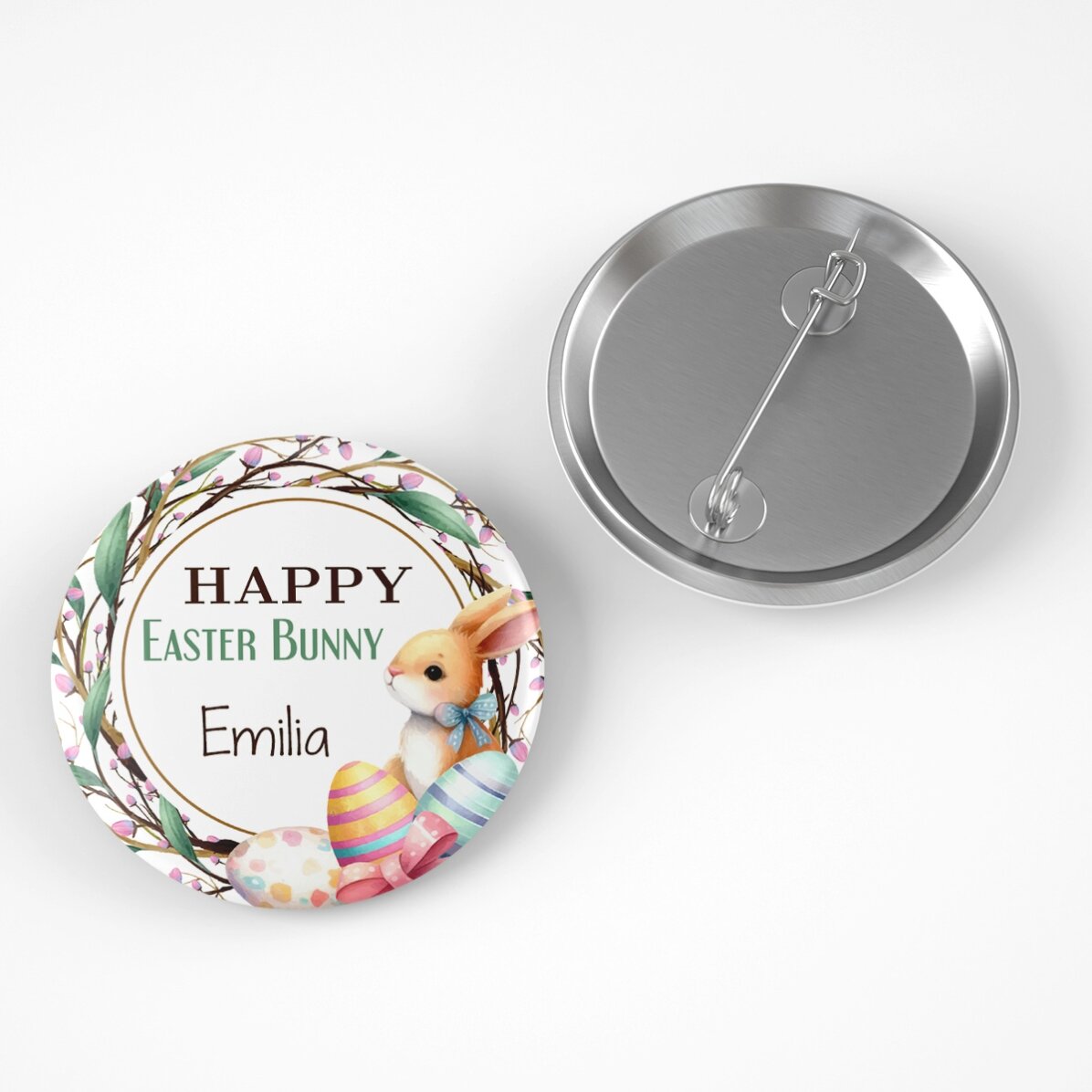 Insignă personalizată cu mesaj de Paște - Happy bunny